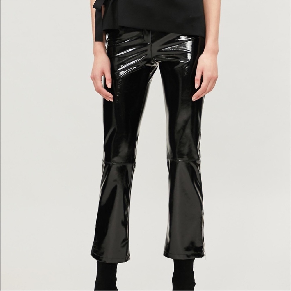 Maje Paveli Black High Rise Vinyl Pants Faux Leather Grunge Edgy trendy patent